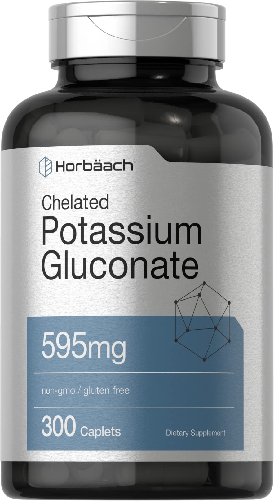 Horbäach chelated potassium gluconate bottle for a premium mineral supplement.