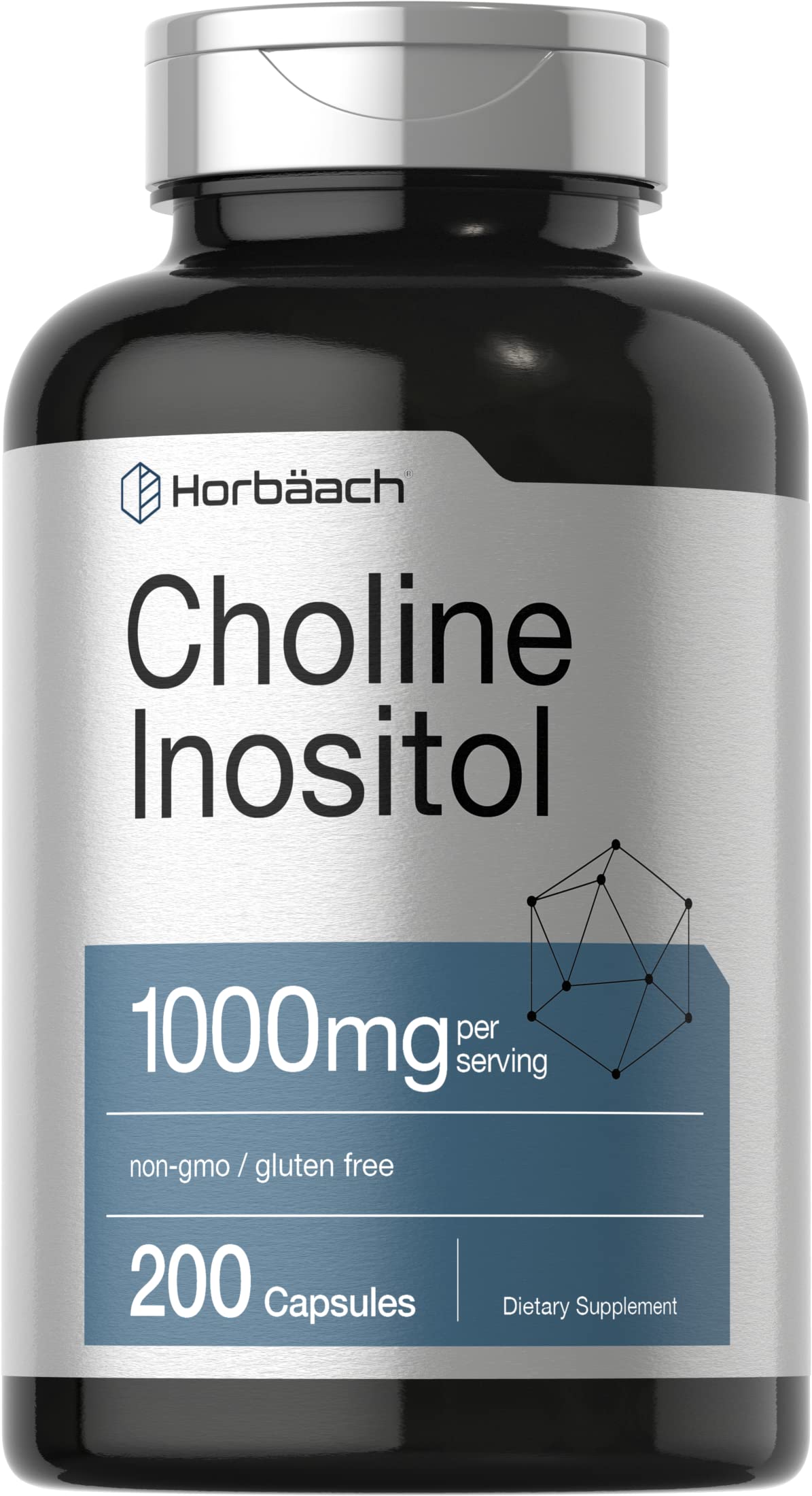 Horbaach Choline Inositol 1000mg bottle front supports daily wellness