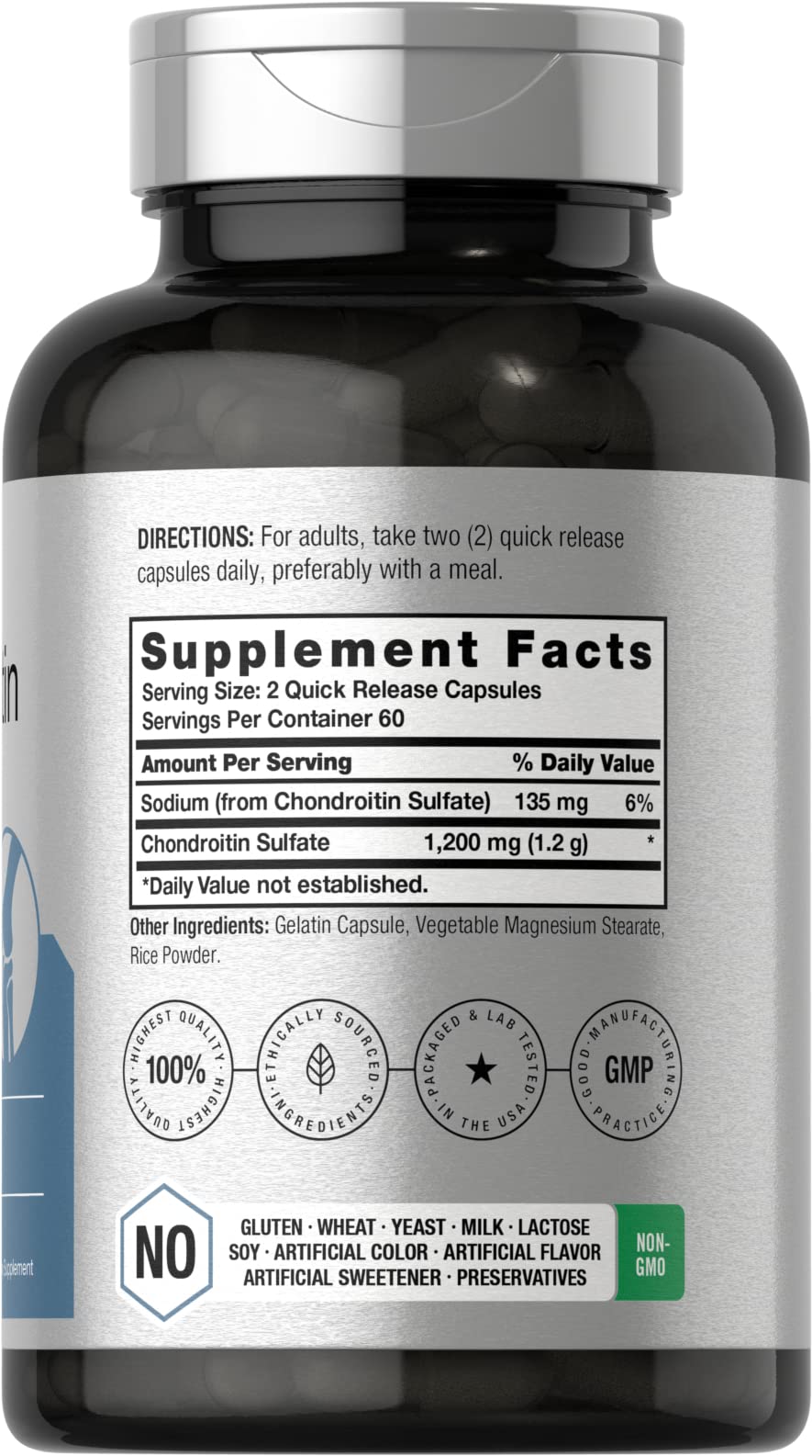 Horbaach Chondroitin Sulfate 1200mg capsules close-up showing quick-release design for daily use.