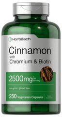 Horbäach Cinnamon with Chromium Picolinate 2500mg bottle showing the capsule blend for daily wellness.