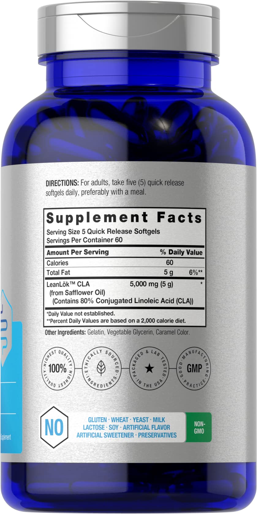 Close-up of Horbäach CLA softgels with quick-release capsules.