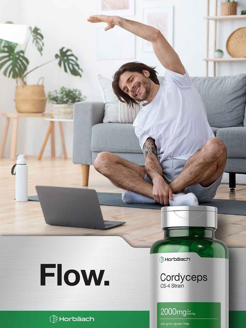 Horbäach Cordyceps capsules shown for easy daily use.