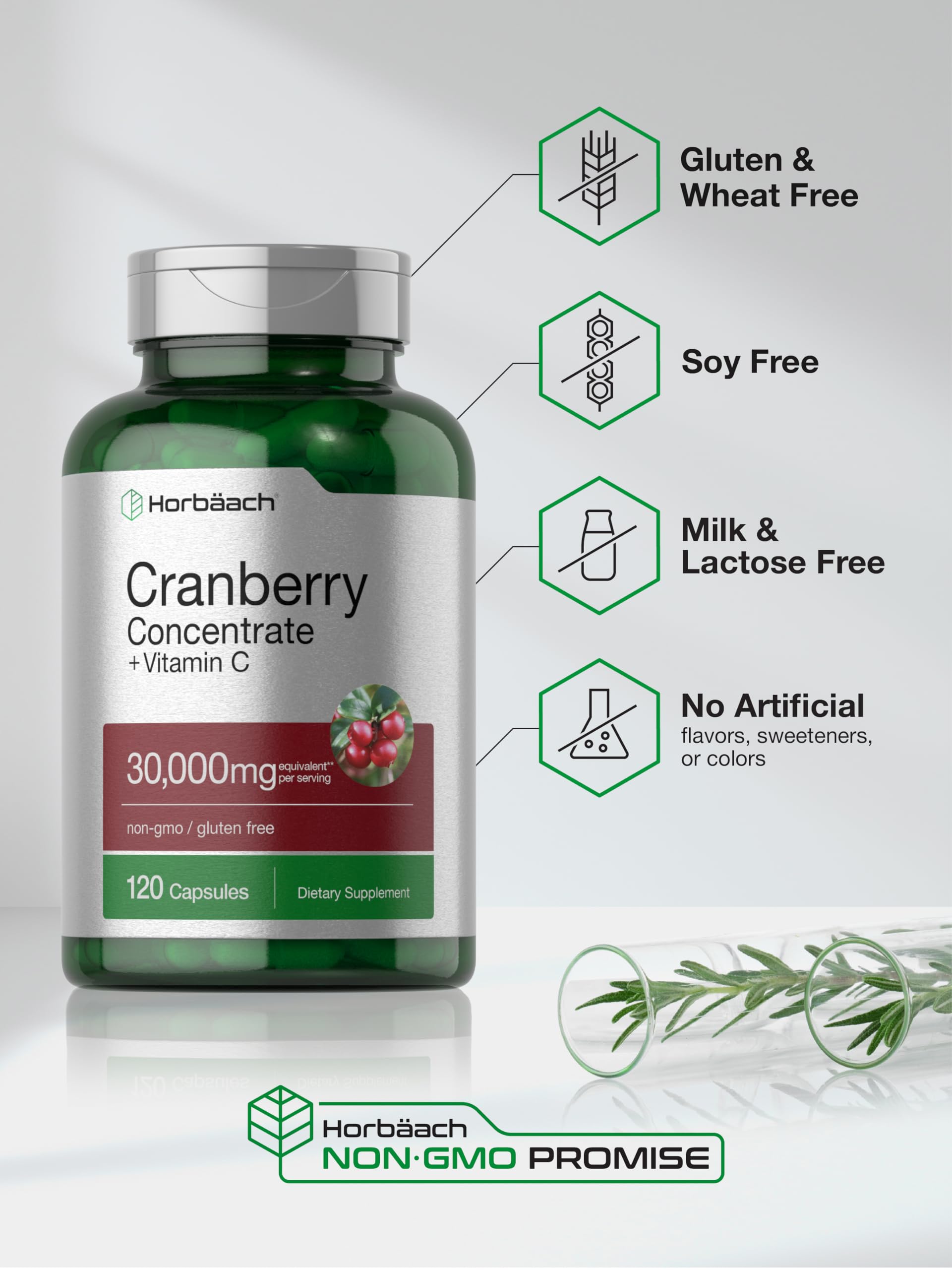 Horbaach Cranberry Concentrate closeup capsules for convenient daily use.