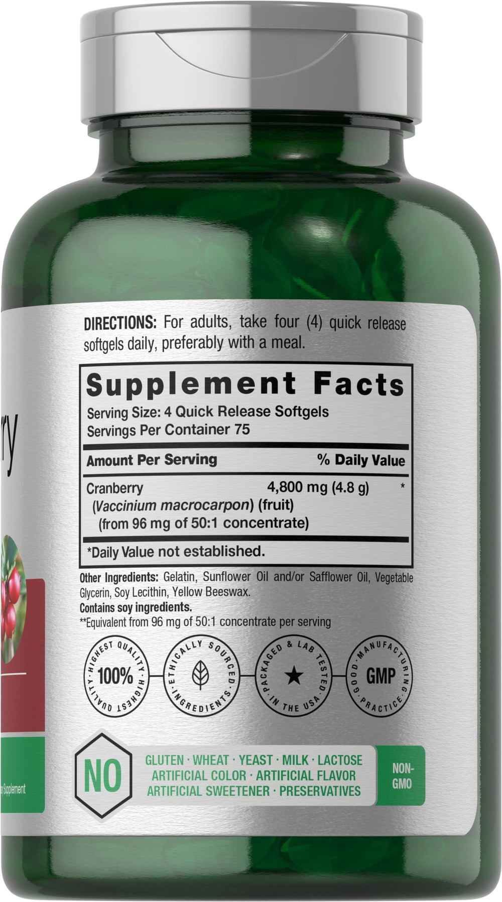 Horbäach Cranberry Pills softgels closeup showing quick-release capsules for daily use