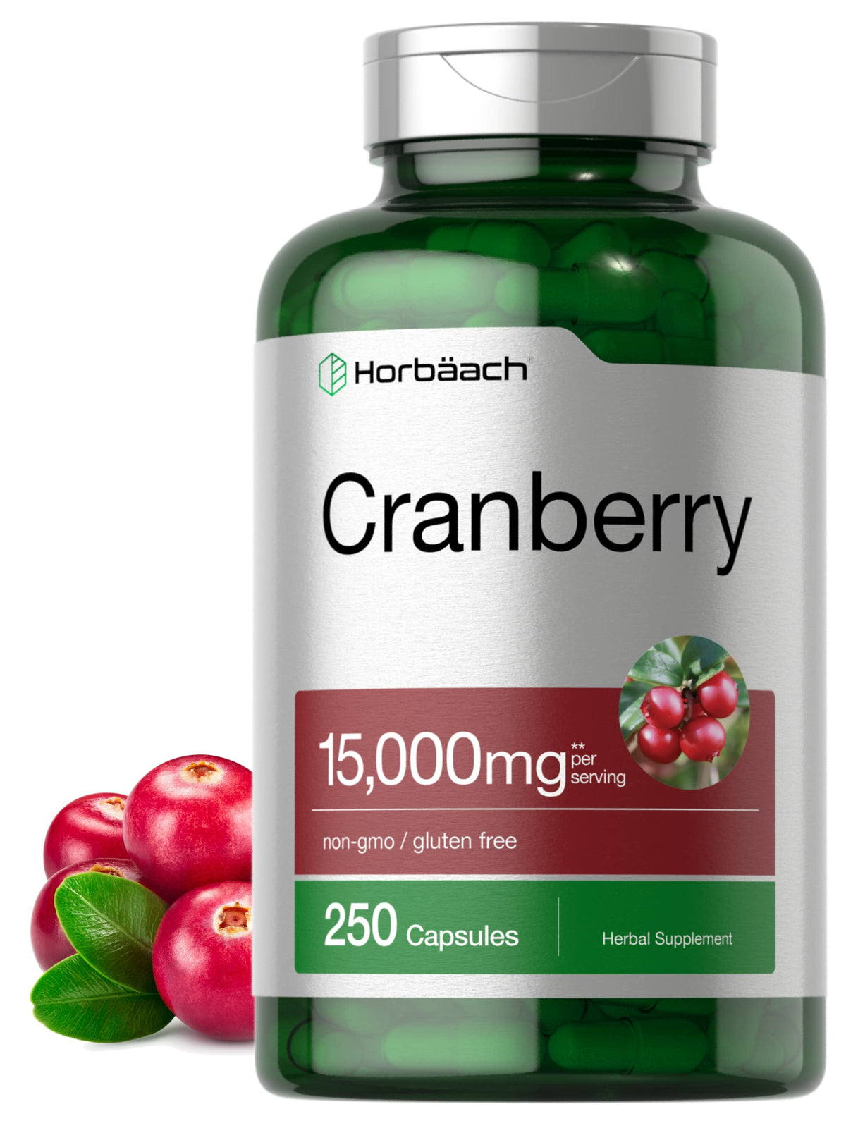 Horbaach Cranberry Pills bottle front view for easy daily wellness support.