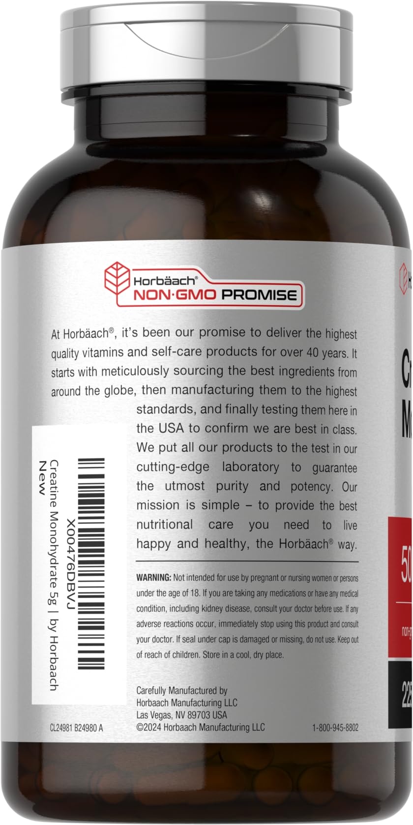 Horbäach Creatine Monohydrate capsules close-up of quick-release capsules