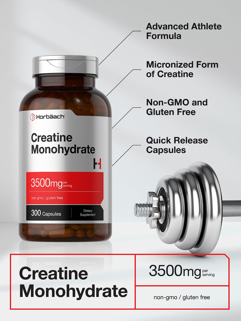 Horbäach Creatine Monohydrate Capsules pour demonstrates easy daily dosing