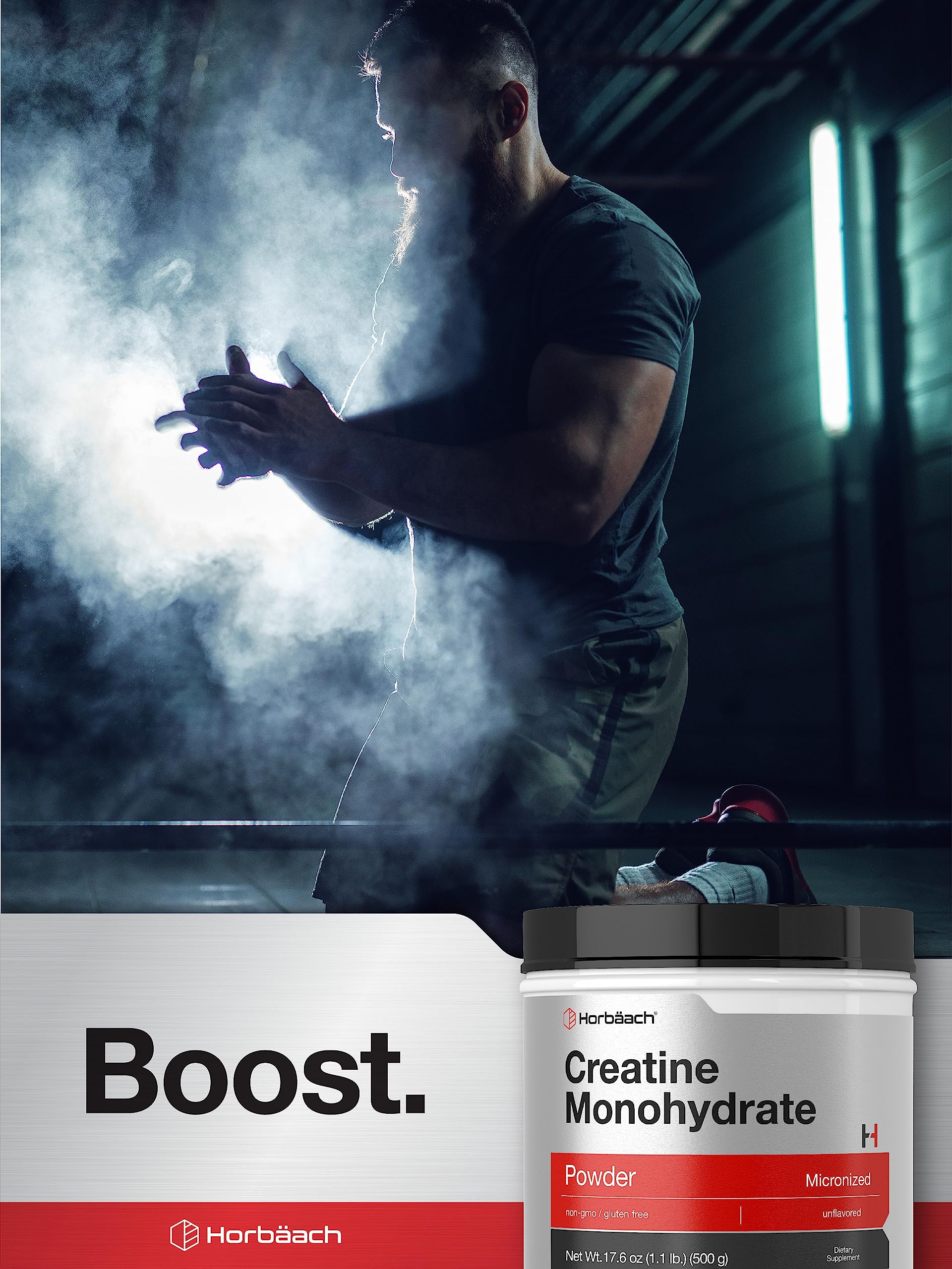 Horbäach Creatine Powder in shaker, ready-to-mix performance supplement
