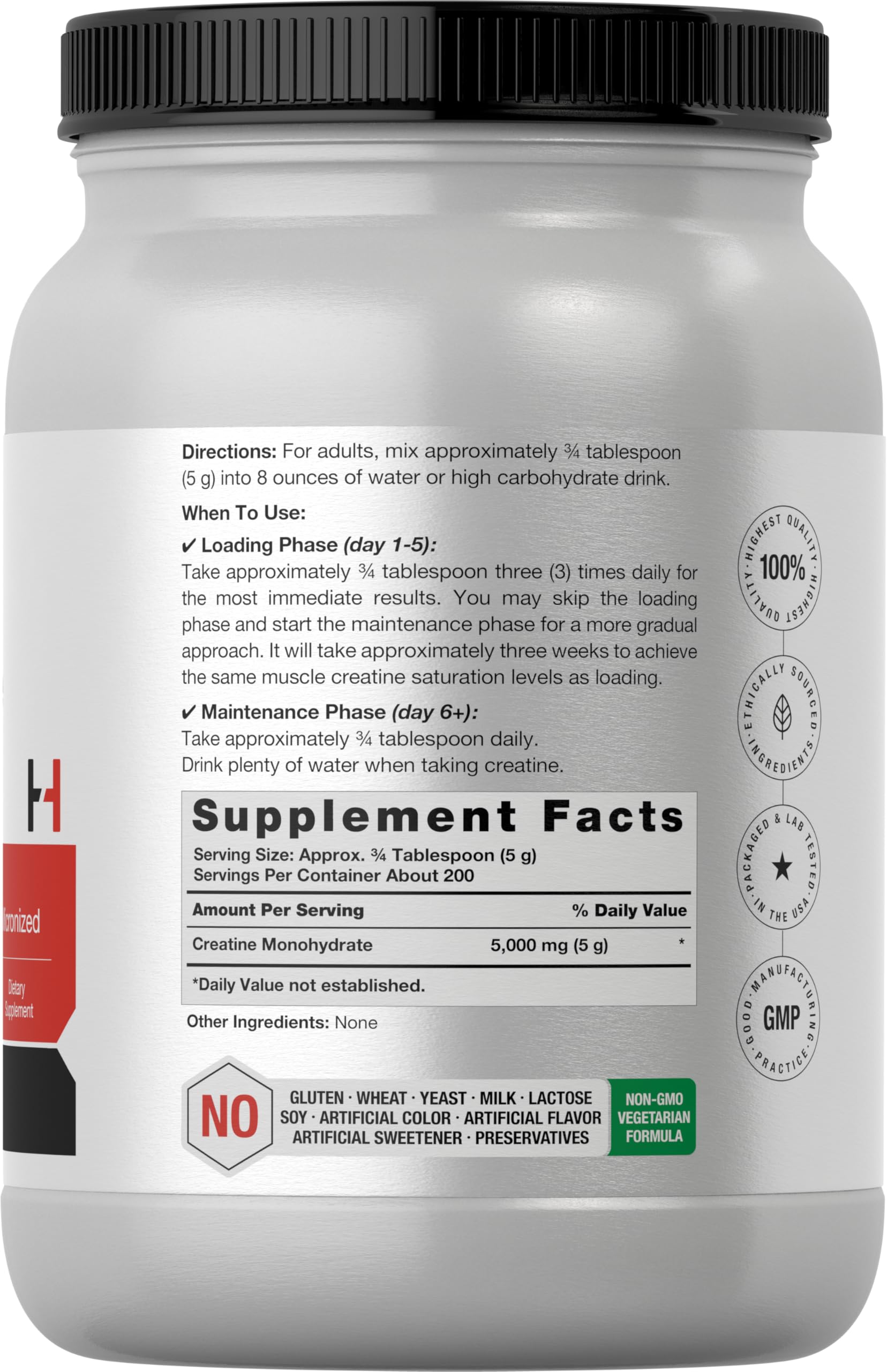 Horbäach Creatine Monohydrate Powder scoop shows convenient 5 g servings.