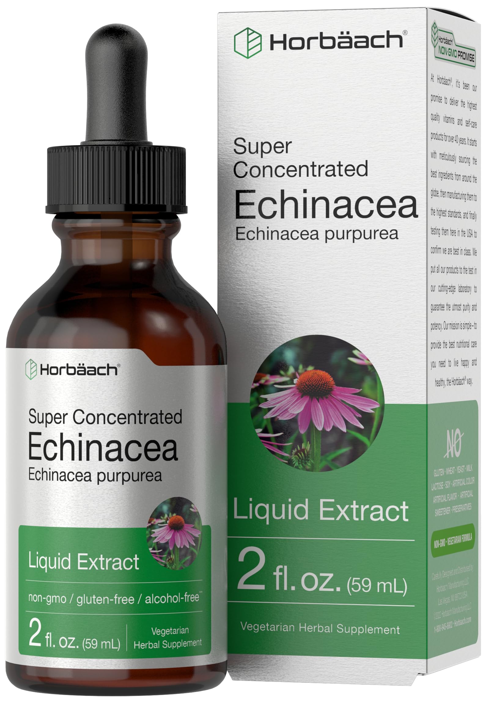 Horbaach Echinacea Drops bottle and dropper for daily wellness routine.