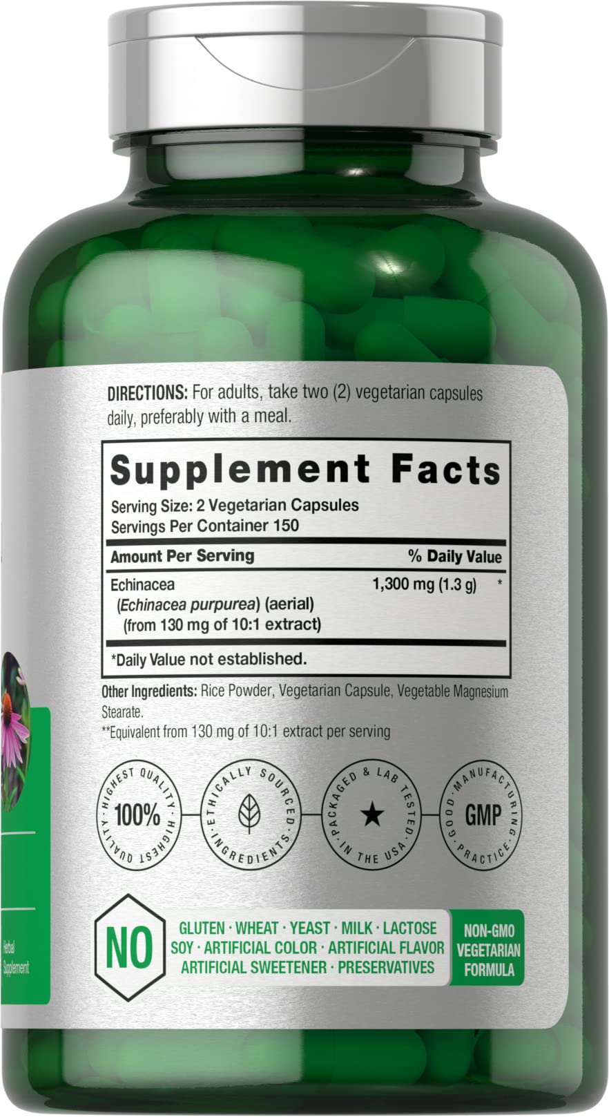 Label close-up showing 1300 mg potency in the Horbaach formula