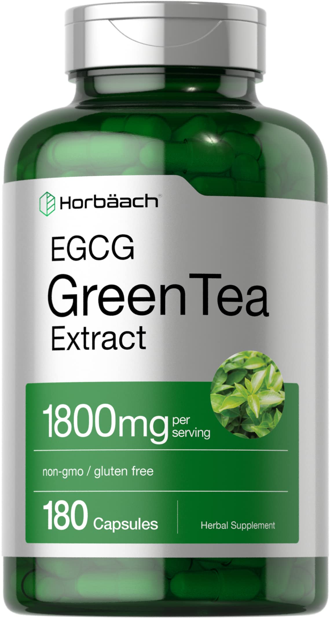 Horbäach EGCG Green Tea Extract bottle highlighting potent antioxidant support for daily wellness.