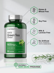 Packaging image for Horbaach EGCG Green Tea Extract highlights non-GMO and gluten-free promise.
