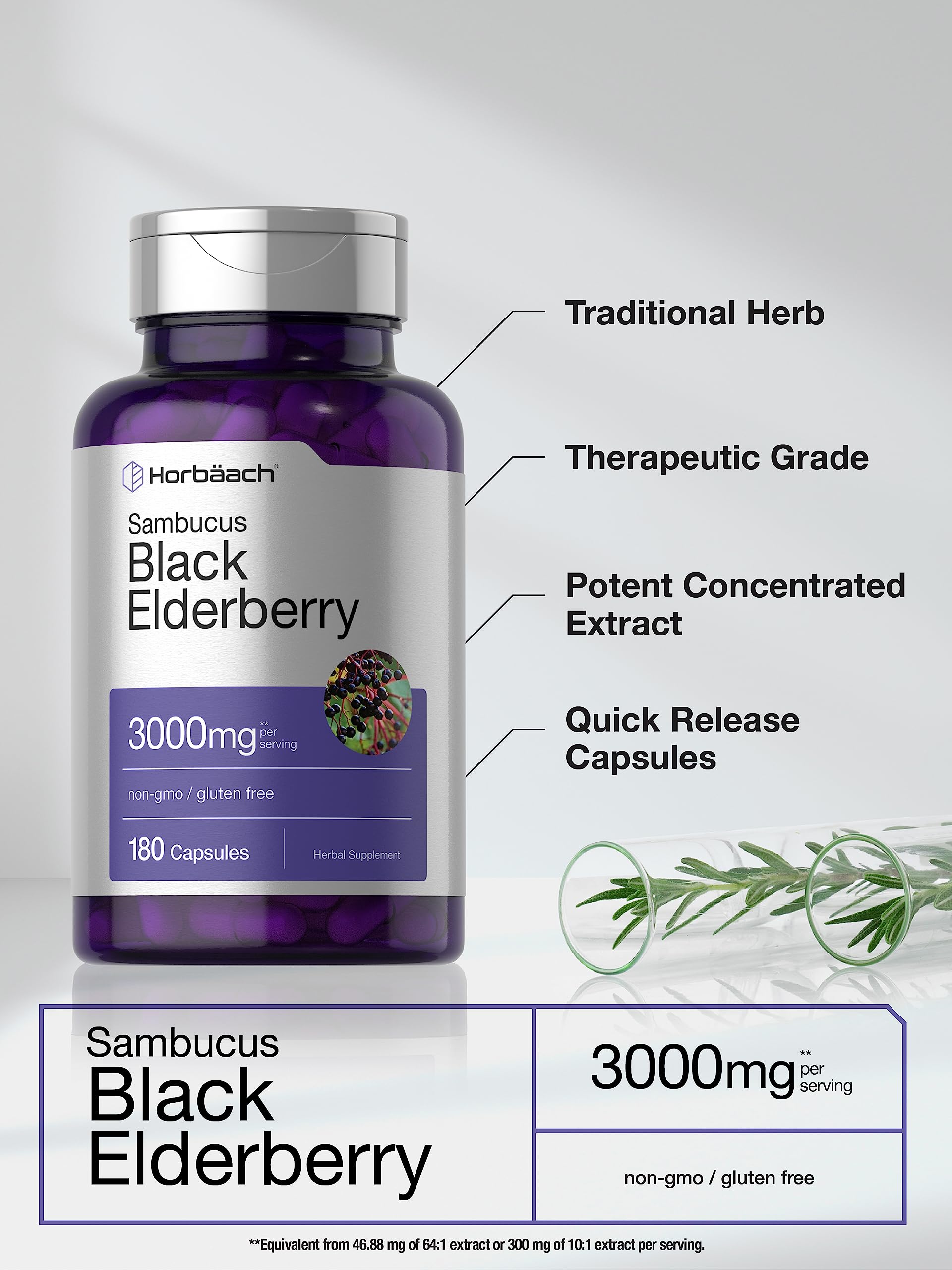 Horbäach Elderberry cap detail shows capsule design for daily use.