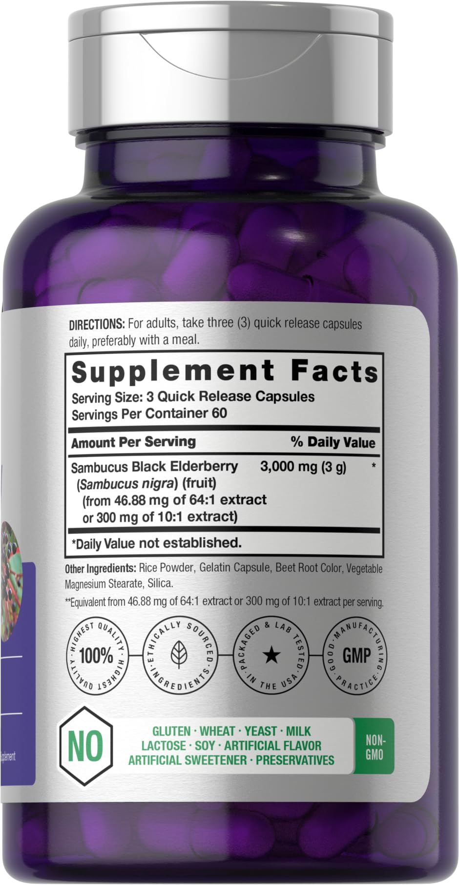 Horbäach Elderberry capsules packaging highlights a quick-release format for convenience.