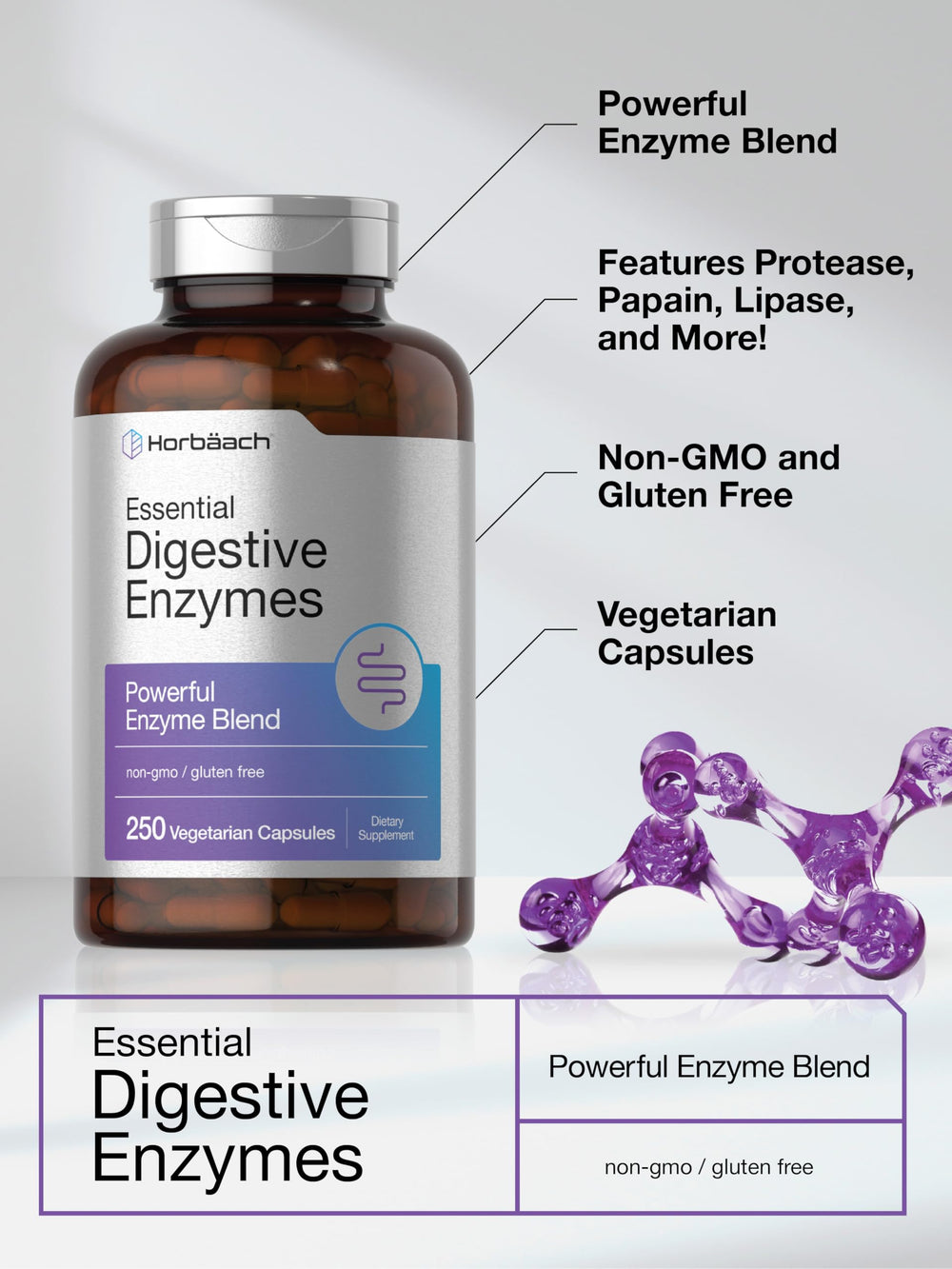 Horbäach Essential Digestive Enzymes papain bromelain focus for digestion