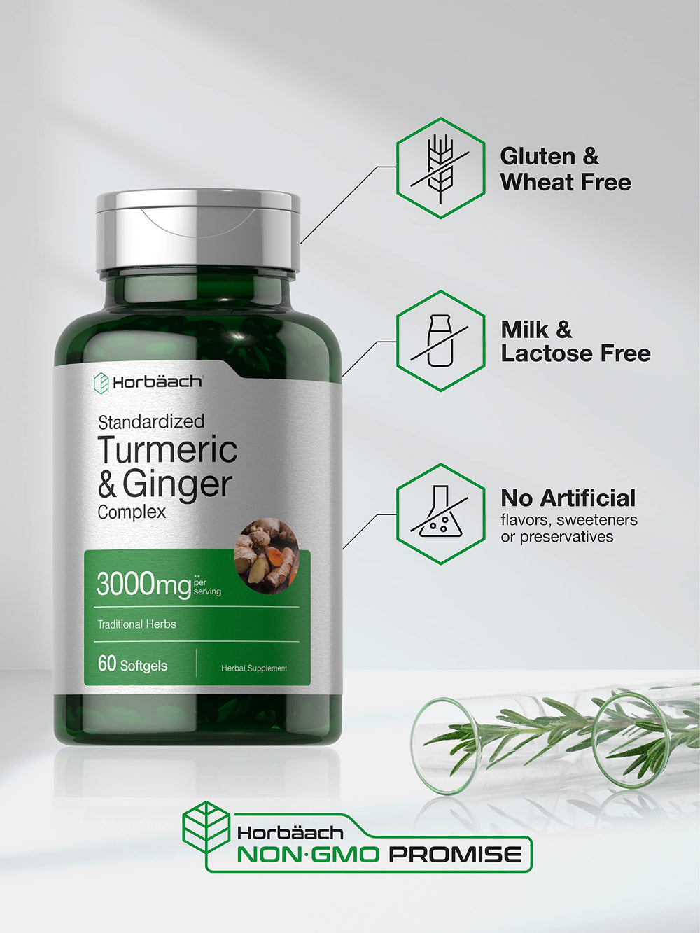 Horbäach Etiqueta sin gluten y sin OGM para dietas sensibles.