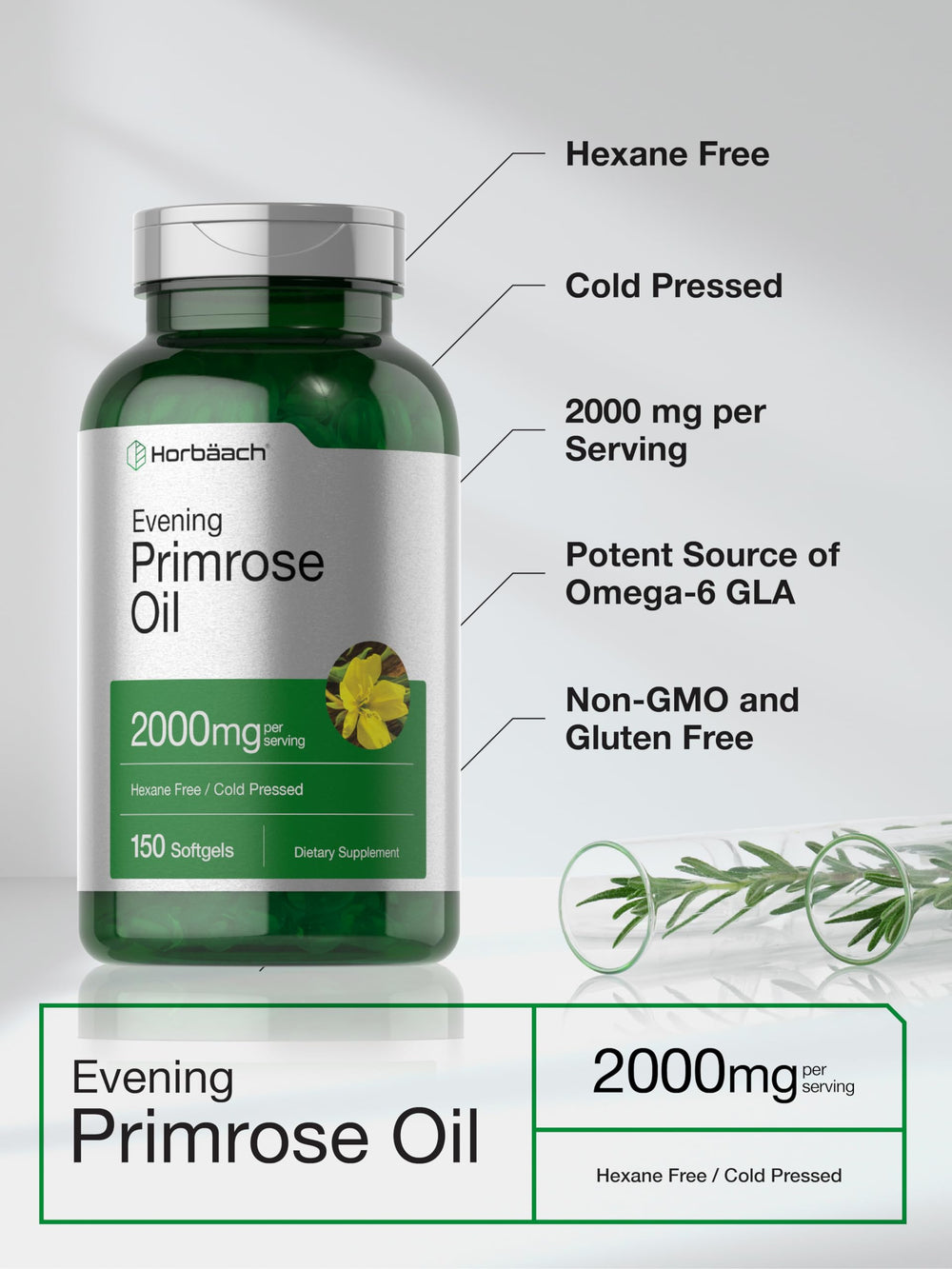 Softgels being poured, demonstrating easy daily dosing with Horbäach Primrose Oil.