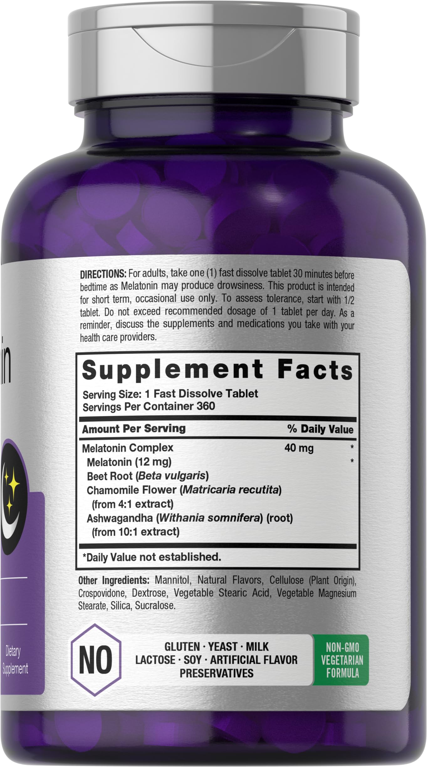 Close-up of Horbaach fast-dissolve tablets for quick bedtime onset.