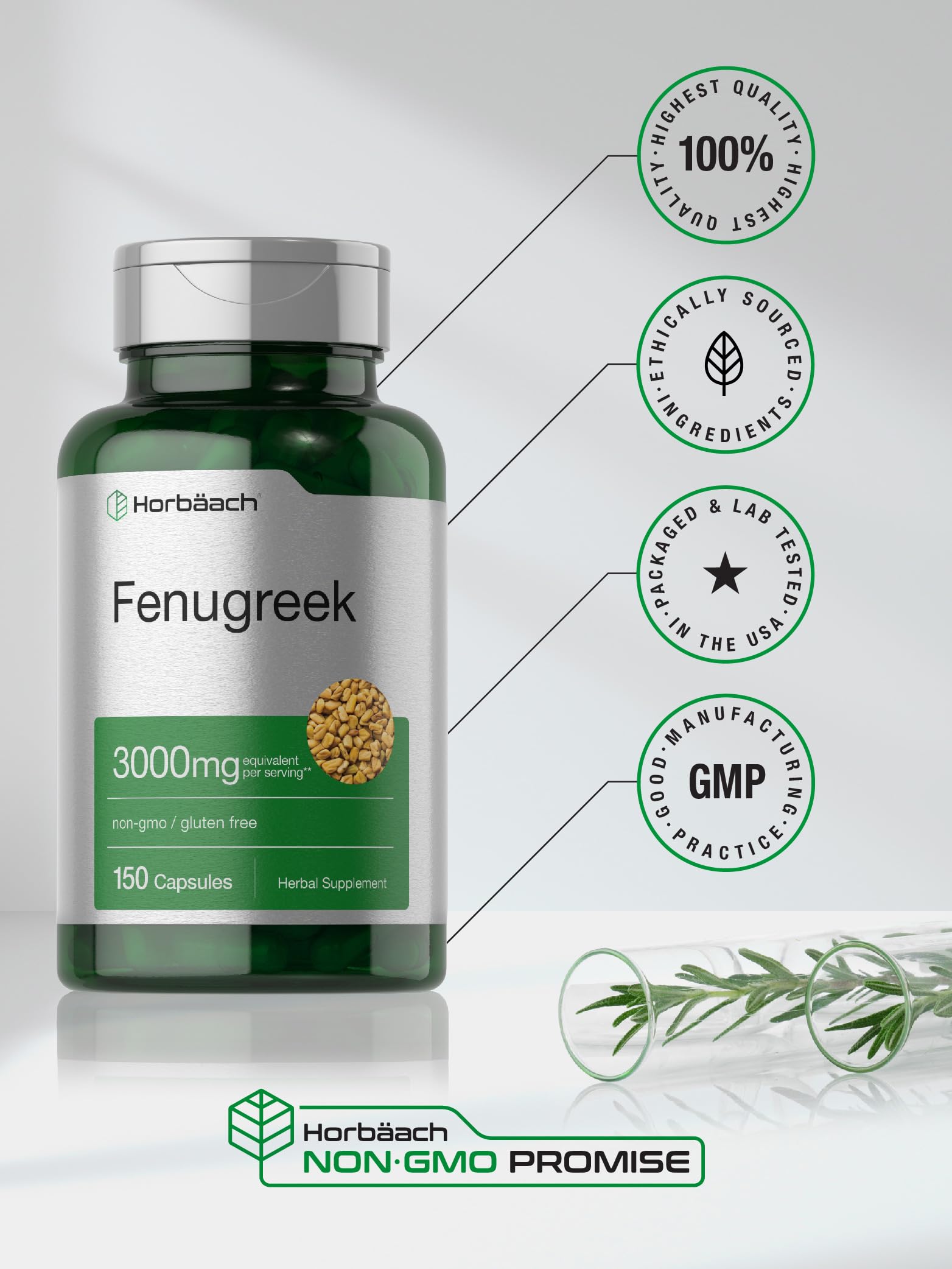 Ingredientes naturales de Horbäach fenogreco, opción libre de alérgenos.