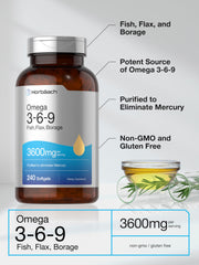 Horbäach fish oil softgels bottle showing omega-3-6-9 source.
