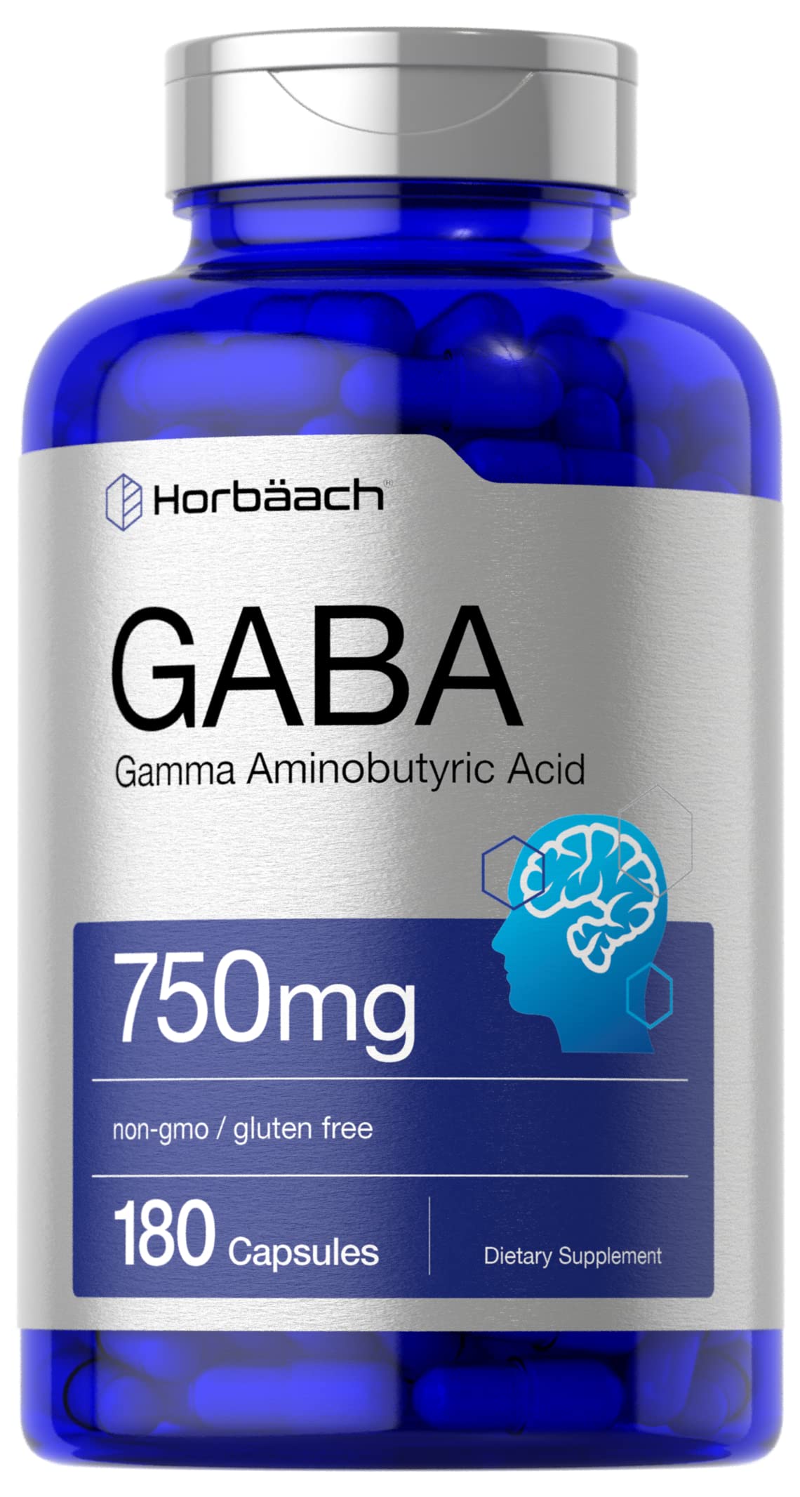 Horbaach GABA 750mg bottle pour shows easy daily use for relaxed evenings.