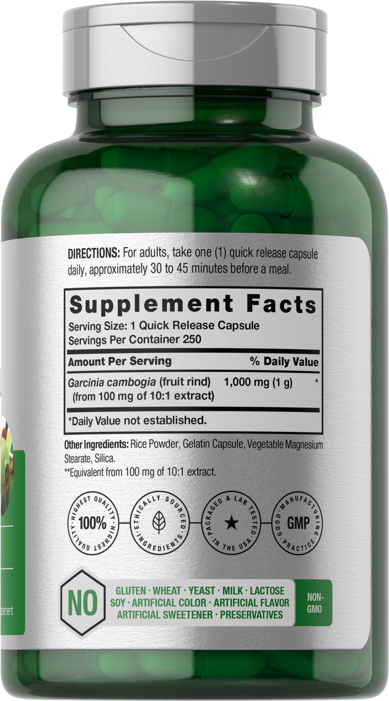 Close-up of Horbaach Garcinia Cambogia capsules highlighting quick-release design.