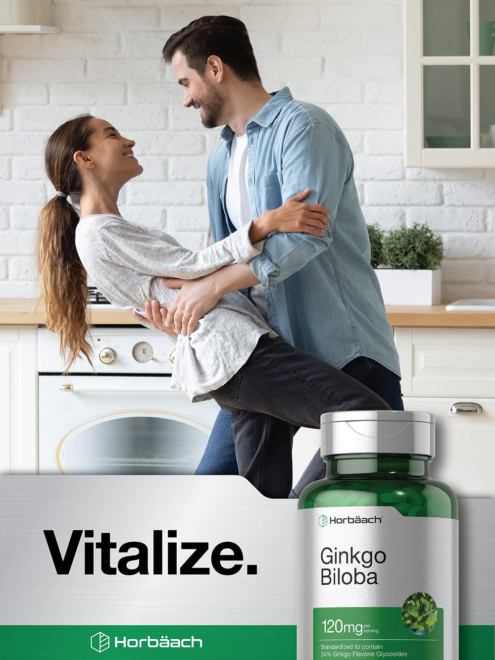 Horbaach Ginkgo Biloba labeling notes gluten-free and non-GMO safety for sensitive diets.