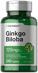 Horbaach Ginkgo Biloba supplement bottle shown for daily wellness.