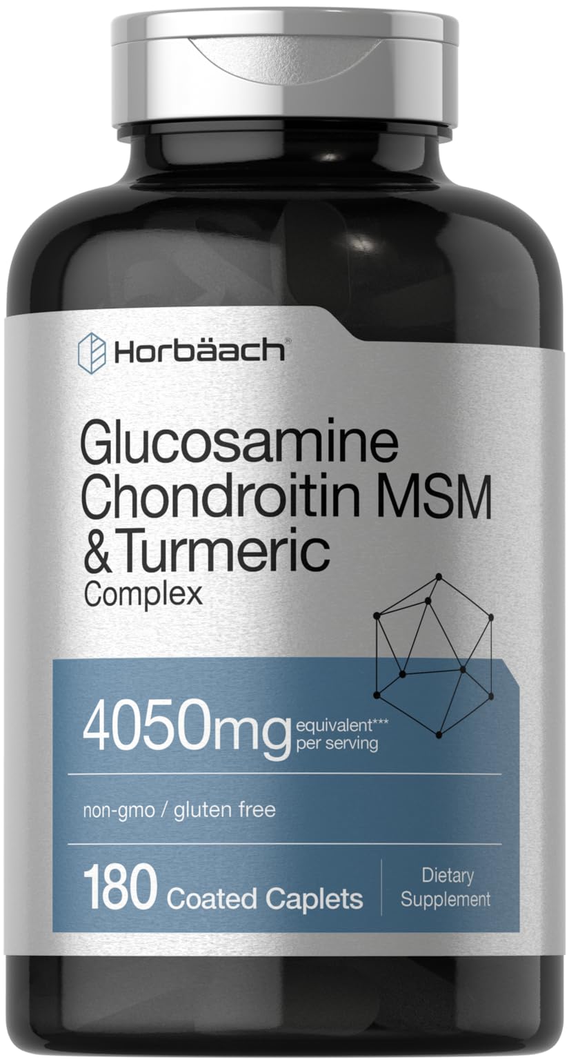 Horbäach glucosamine chondroitin MSM turmeric caplets bottle front for daily joint support