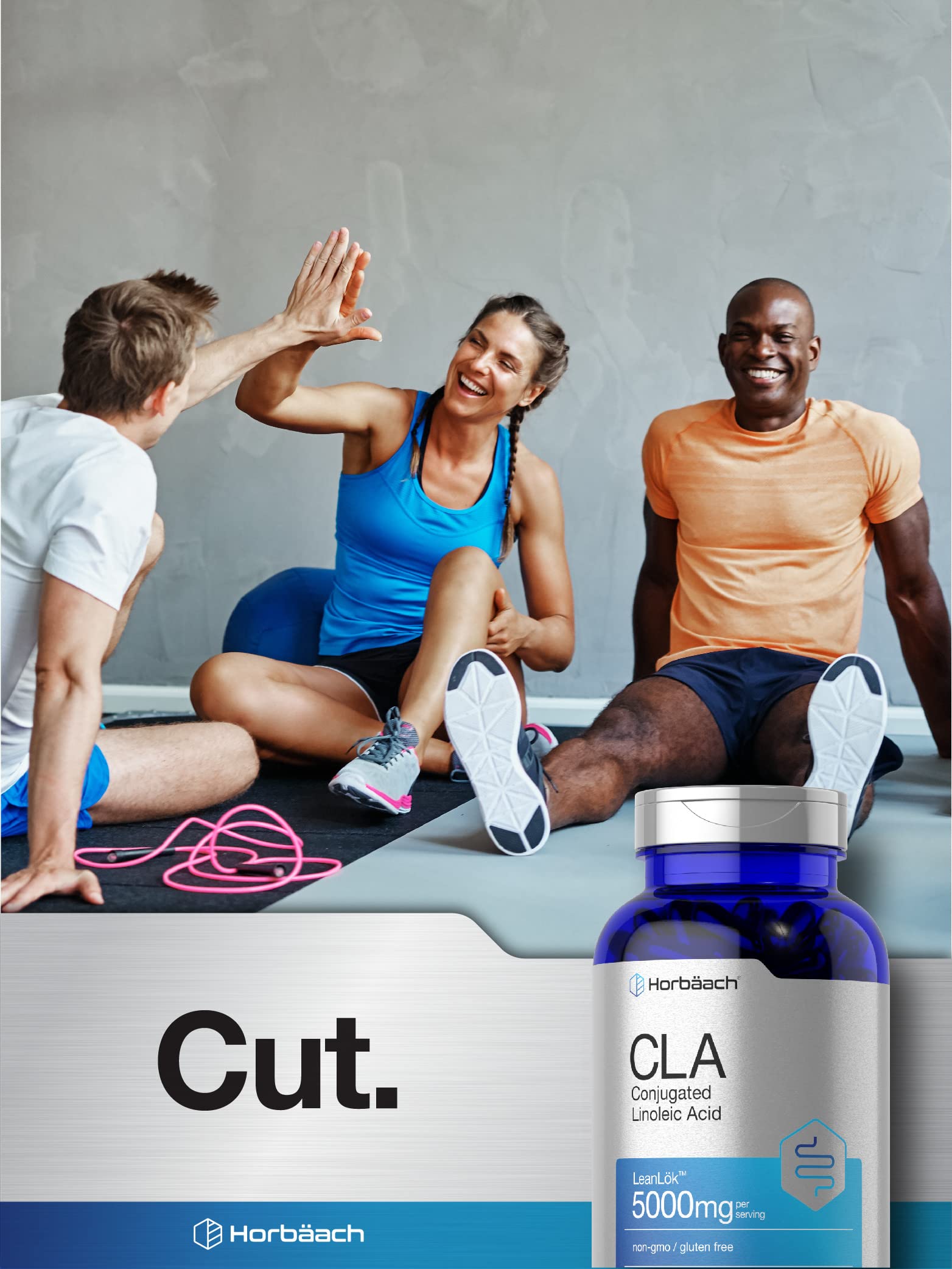 Gluten-free and non-GMO Horbäach CLA packaging.