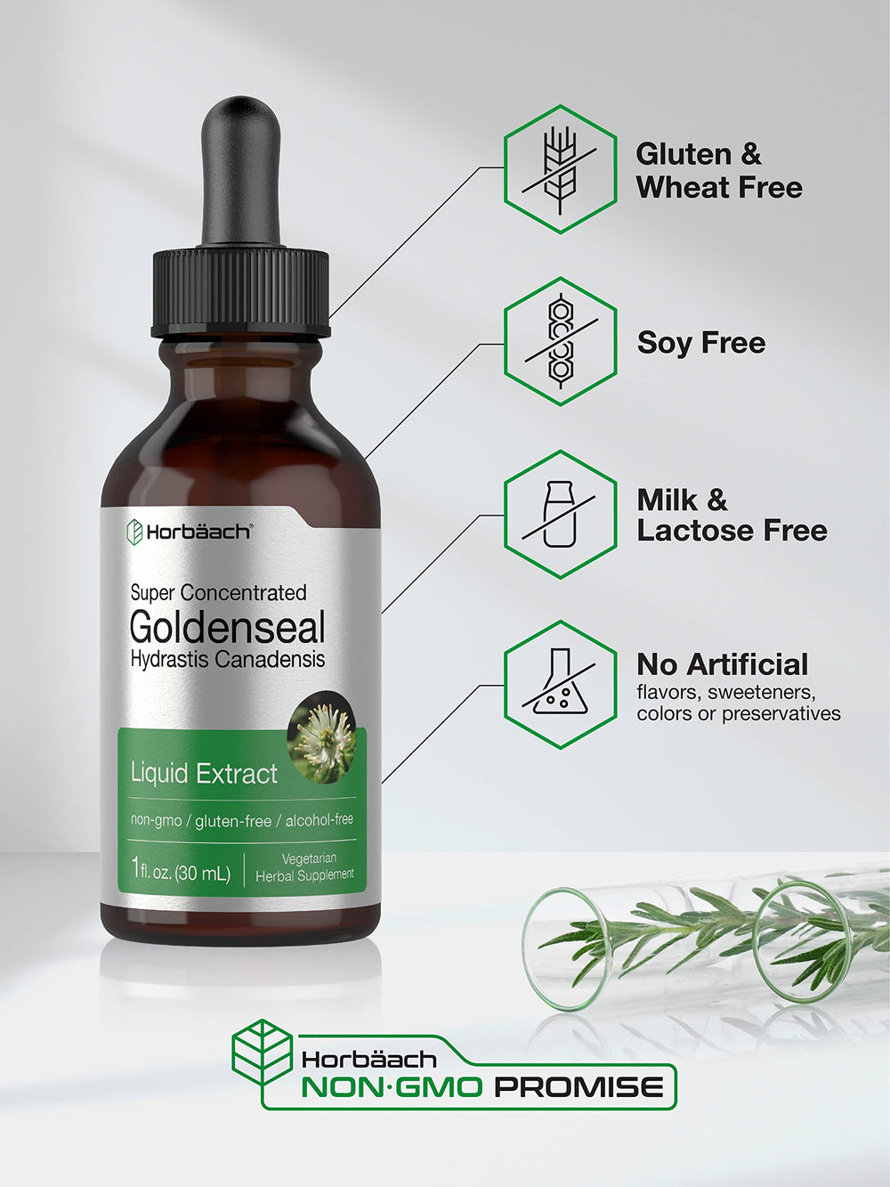 Horbaach Goldenseal tincture dropper enables precise measurement.