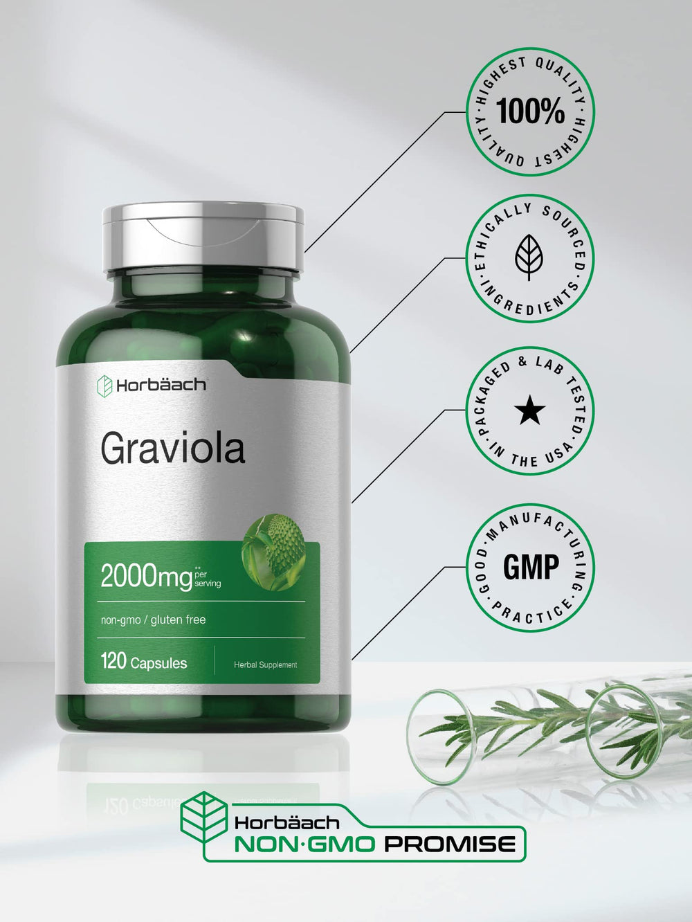 Packaging emphasizes a premium proprietary blend in Horbäach capsules.