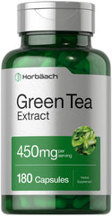 Horbäach Green Tea Extract bottle front showing 450 mg capsules for daily wellness