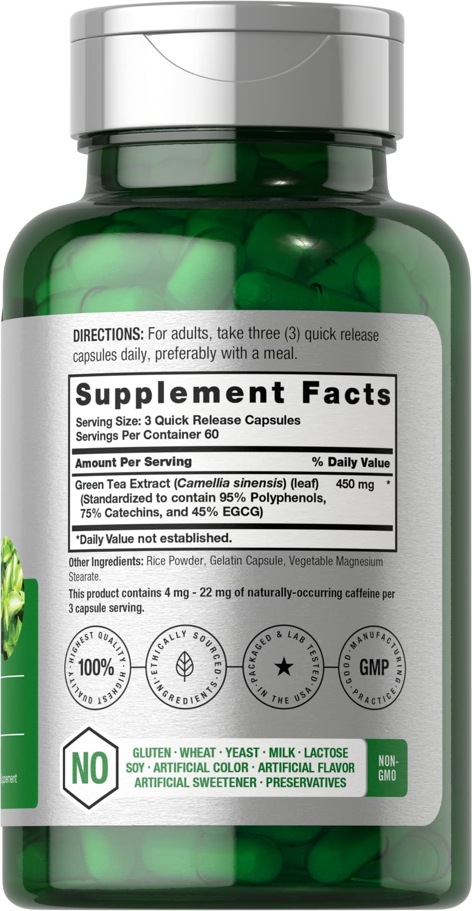 Capsules closeup highlighting Horbäach Green Tea Extract dosage for daily use