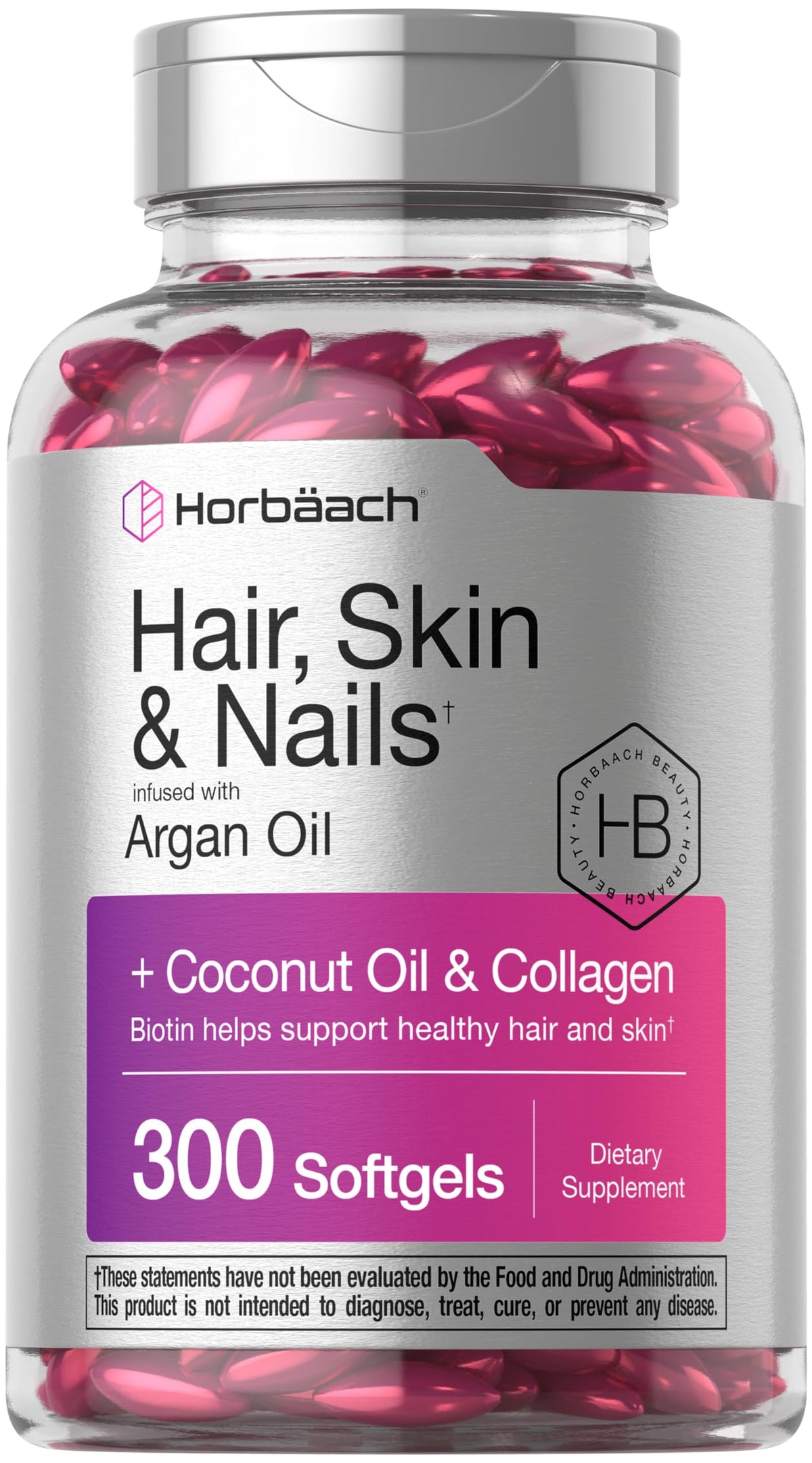 Horbaach Hair Skin and Nails softgels with argan oil for radiant hair