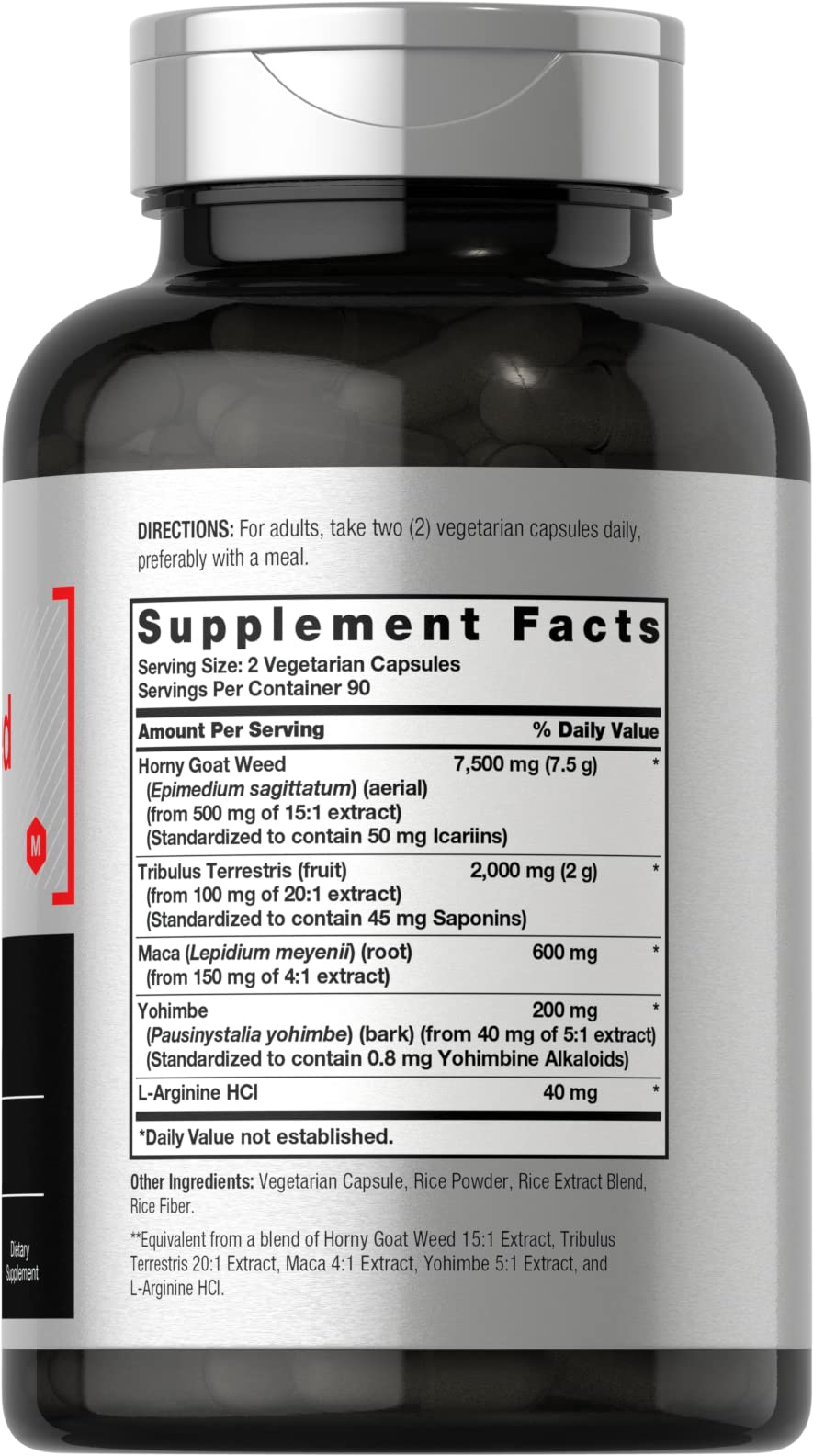 Horbäach Horny Goat Weed Complex capsules close-up, vegetarian formula highlighted.