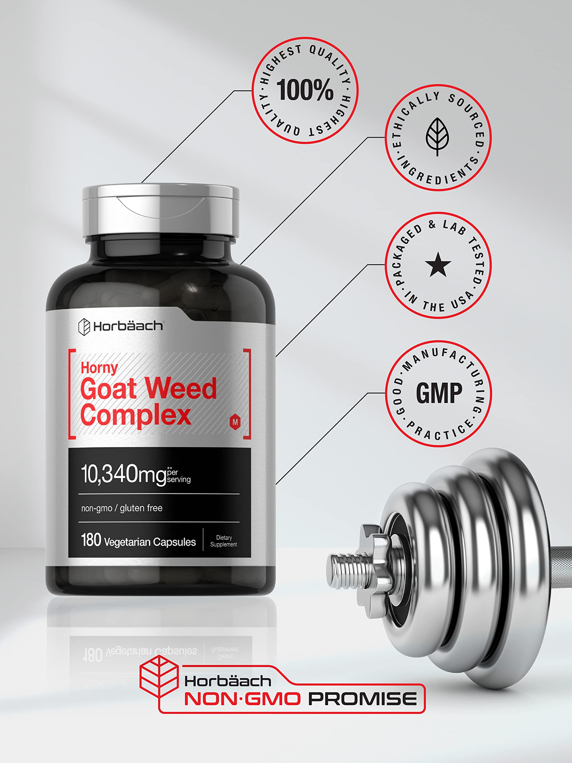 Horbäach Horny Goat Weed Complex supplement facts panel, quality-guaranteed.