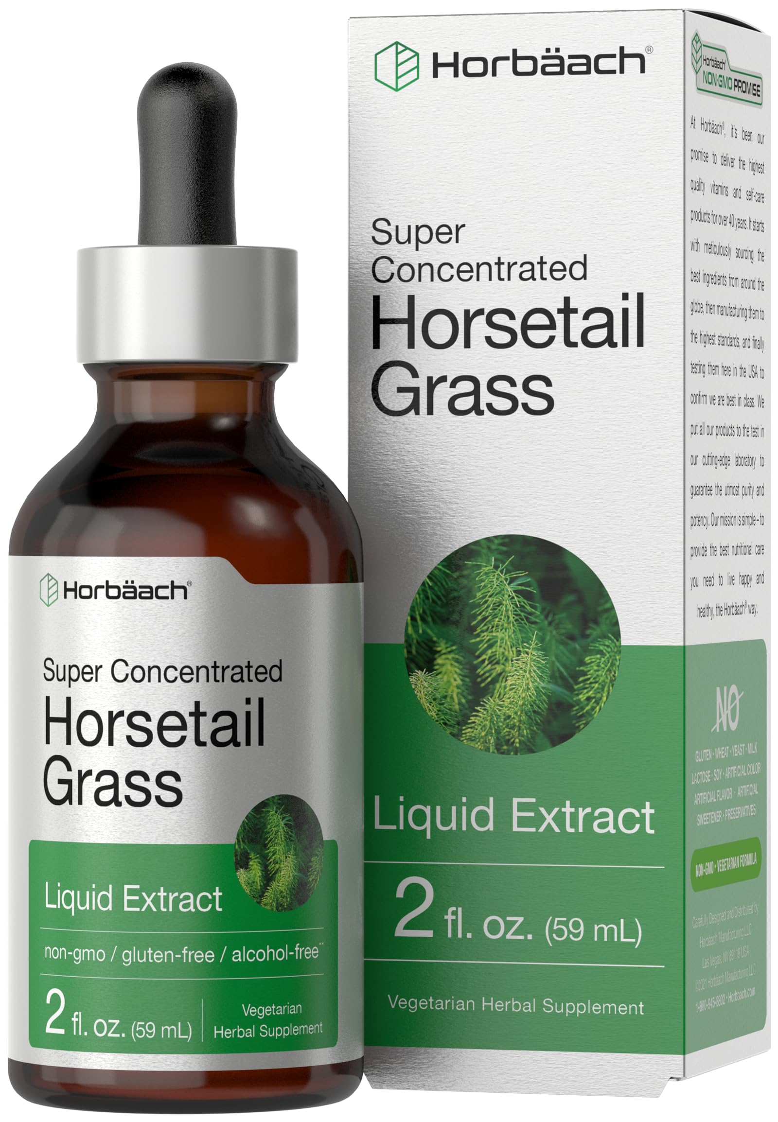 Horbäach Horsetail Liquid Extract bottle with dropper for easy daily use