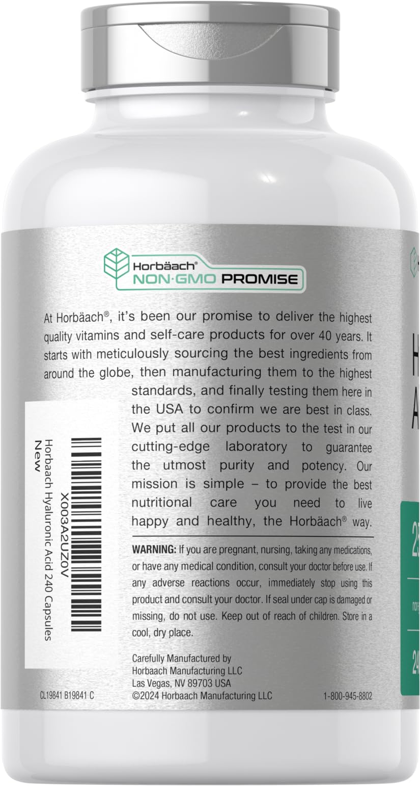 Close-up of Horbäach Hyaluronic Acid label showing quality