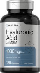 Horbäach Hyaluronic Acid with MSM capsules bottle label showing 1000 mg per serving.