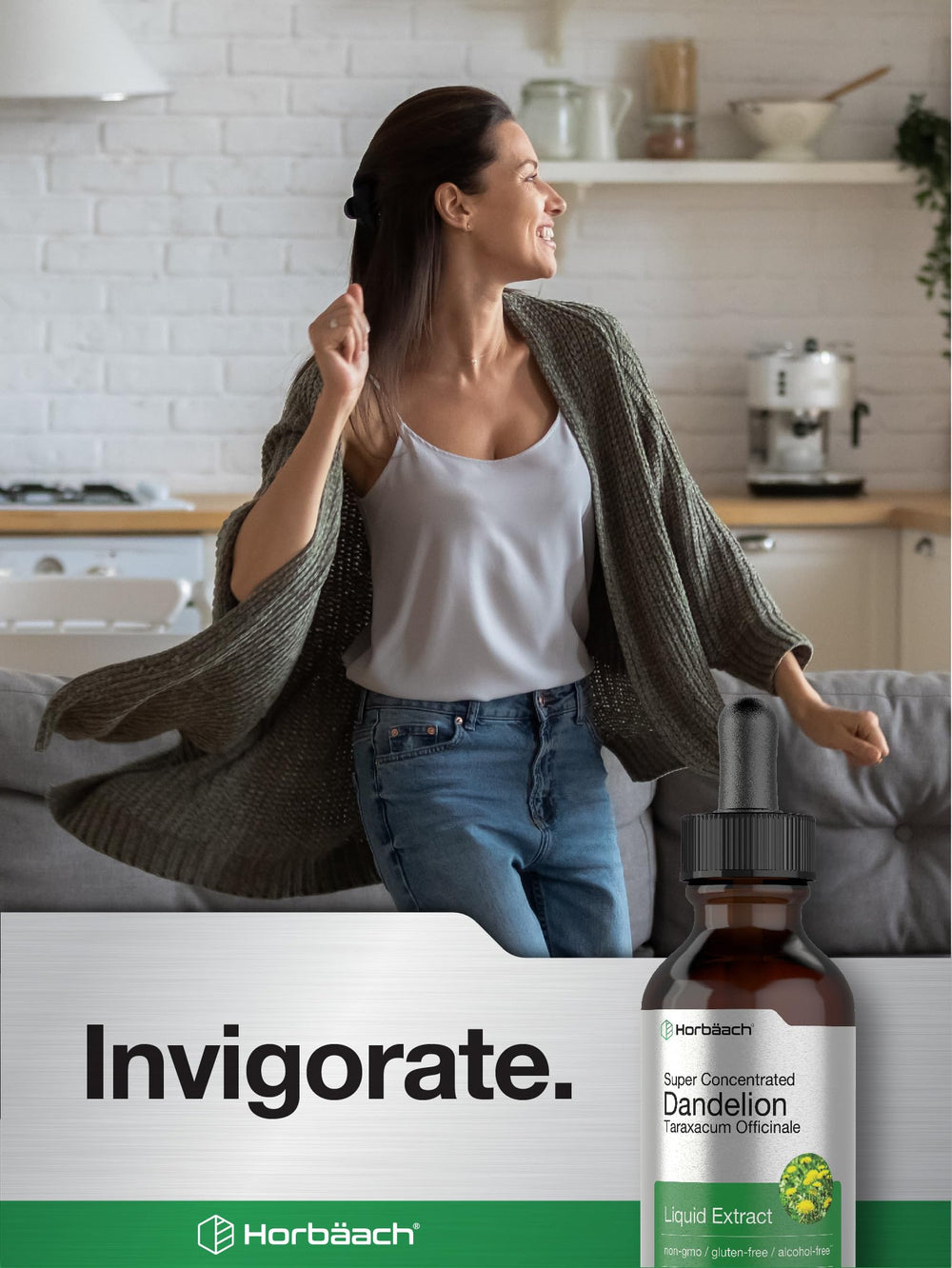 Iconos vegetariano y sin gluten junto al producto Horbaach inspiran confianza