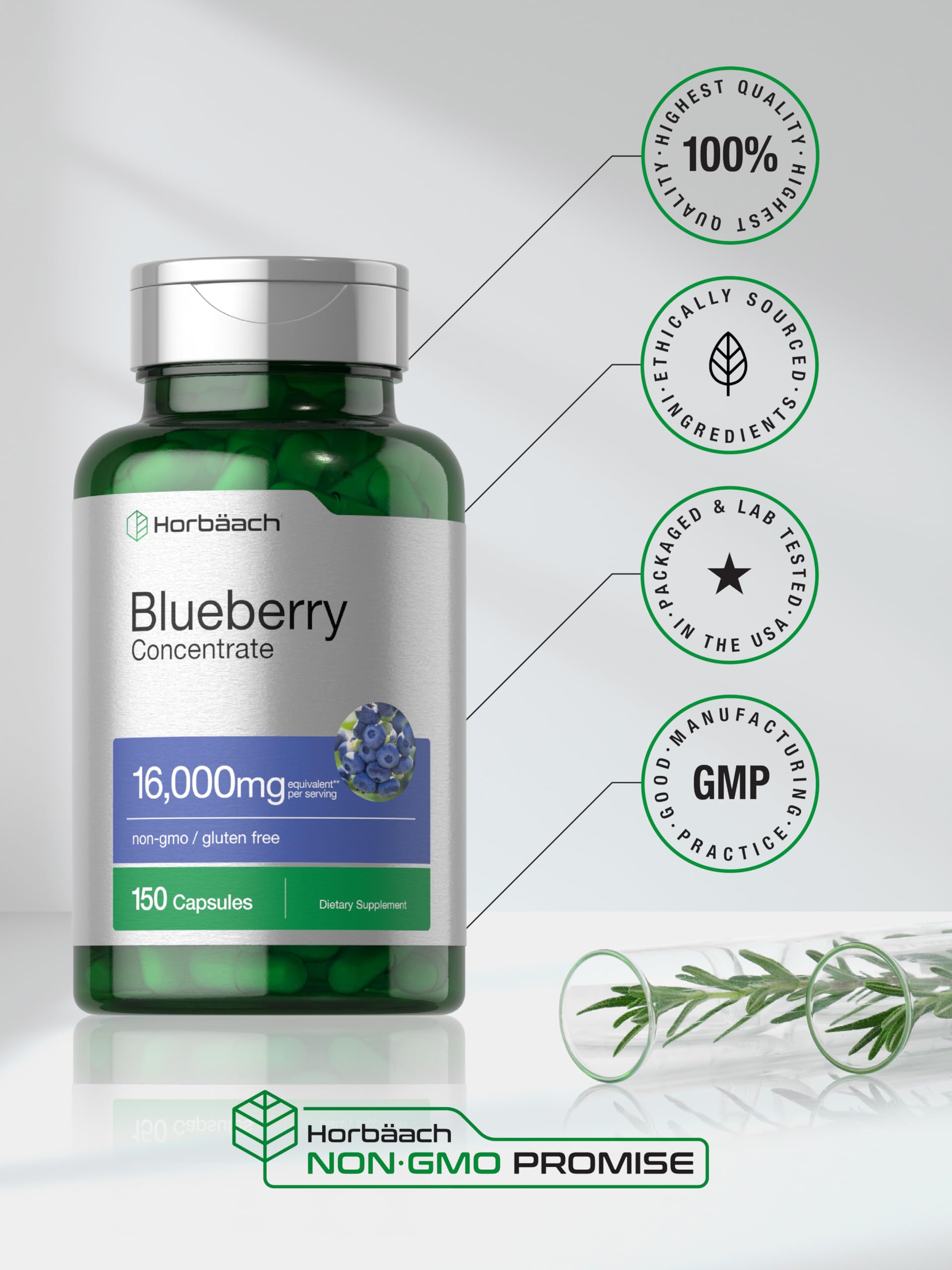 Horbäach purity icon underscores premium blueberry complex.