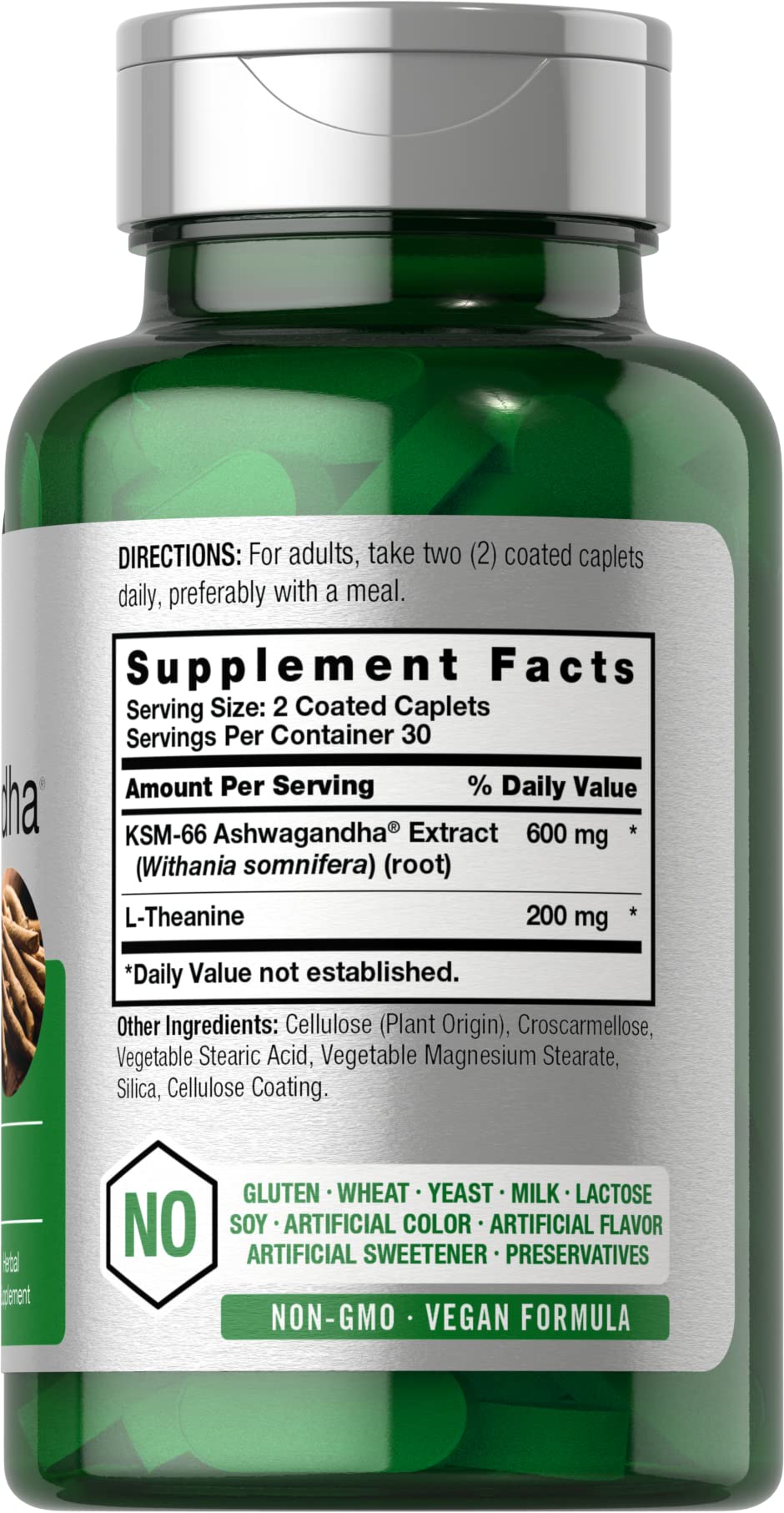 Horbäach KSM-66 Ashwagandha bottle back with supplement facts for informed use.