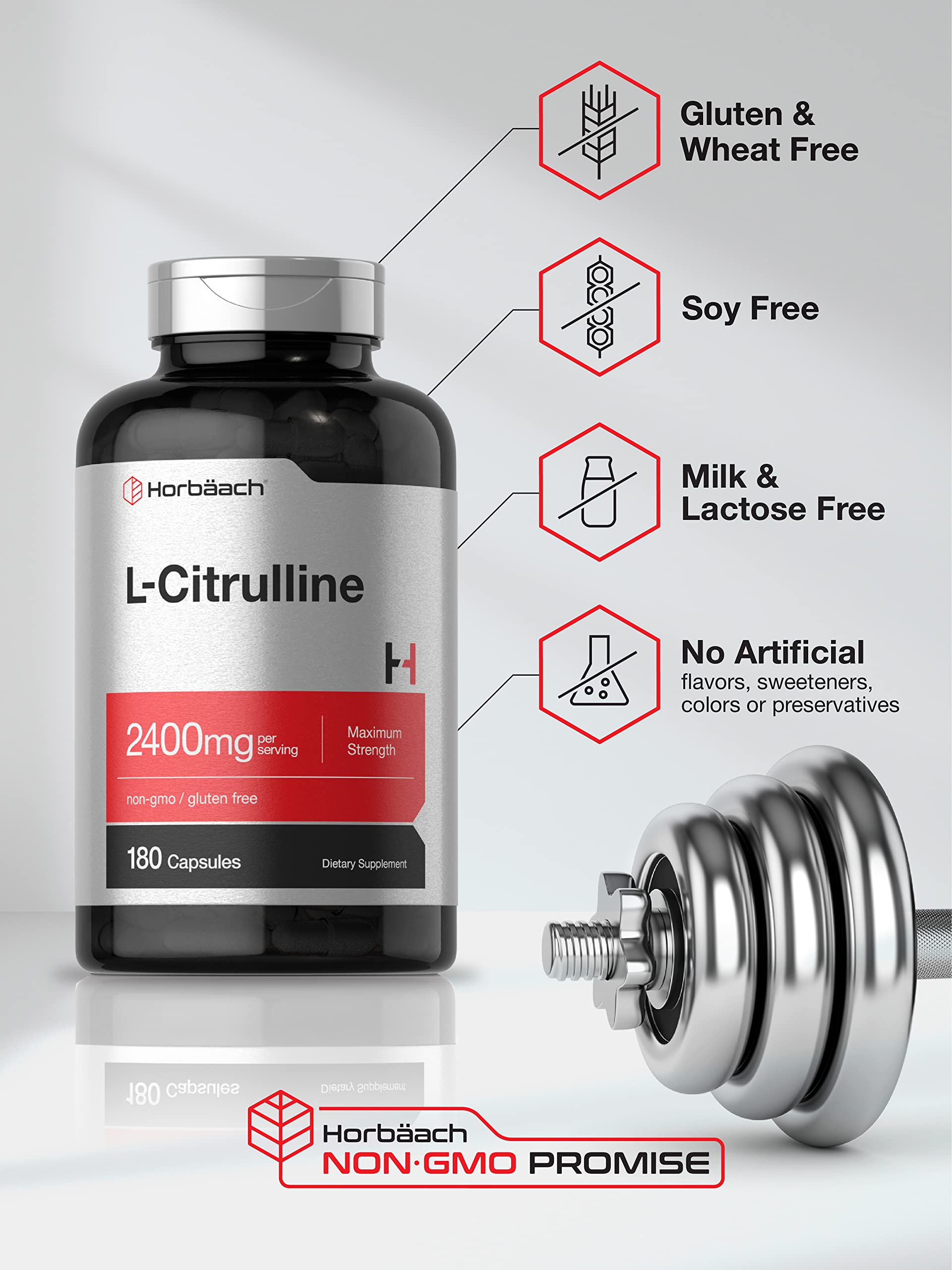 Horbaach L-Citrulline container side with clean ingredient list