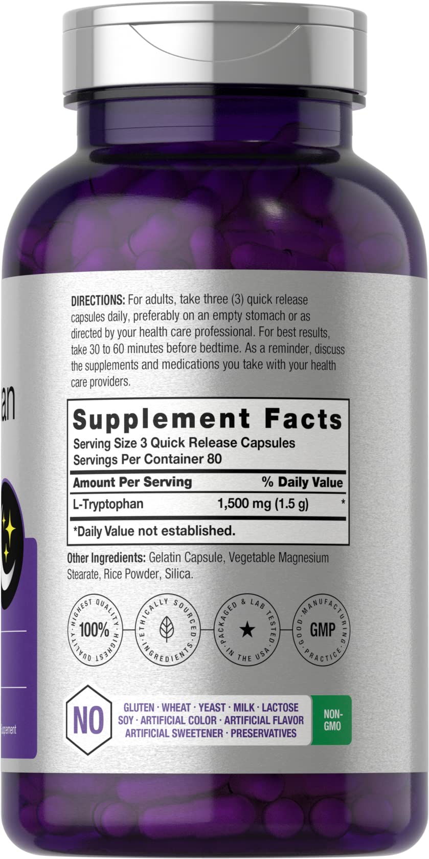 Close-up of Horbäach L Tryptophan nighttime formula pills.