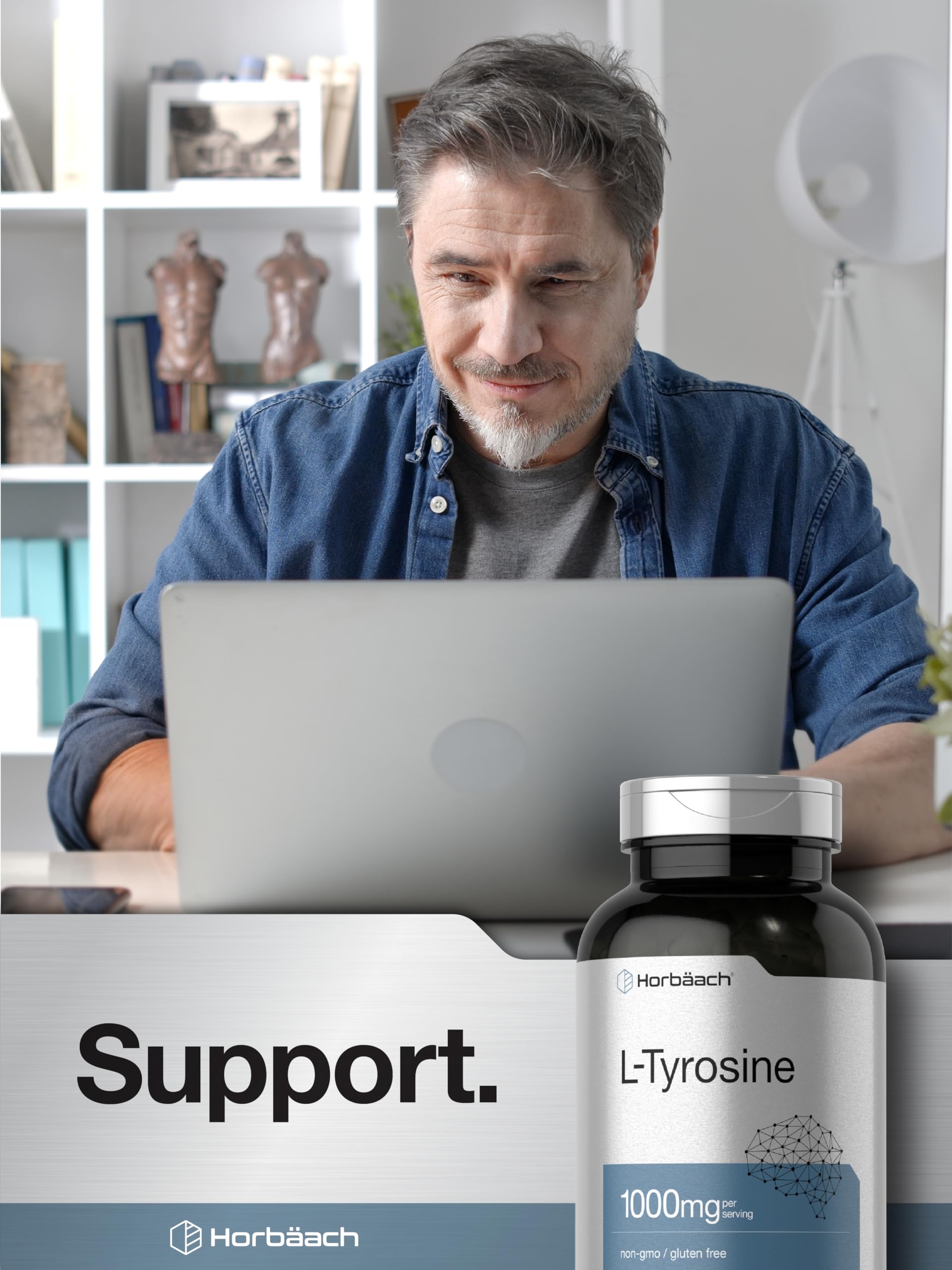 Ingredient panel on Horbäach L-Tyrosine label highlighting free-form L-Tyrosine.
