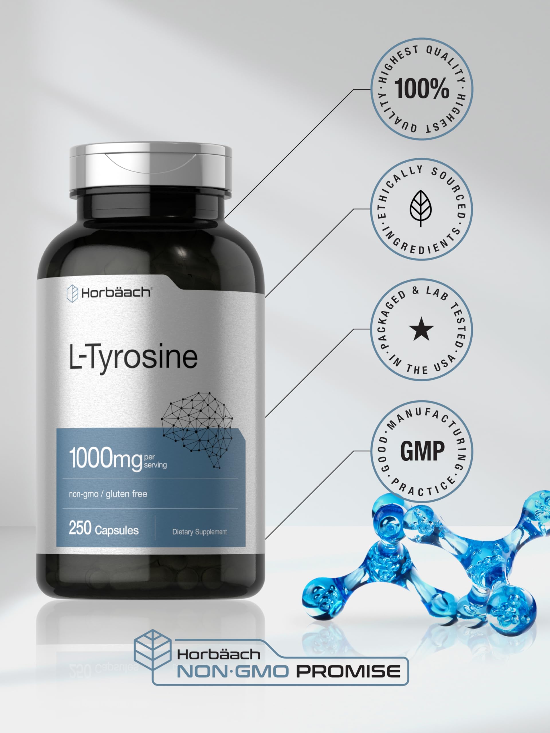 Open package of Horbäach L-Tyrosine showing capsules ready to take.