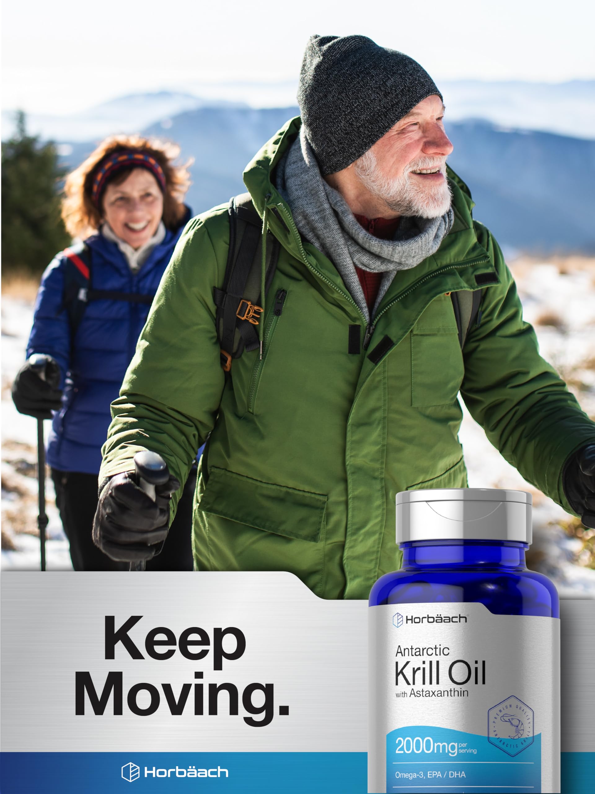 Horbaach lab-tested ingredients seal on krill oil bottle