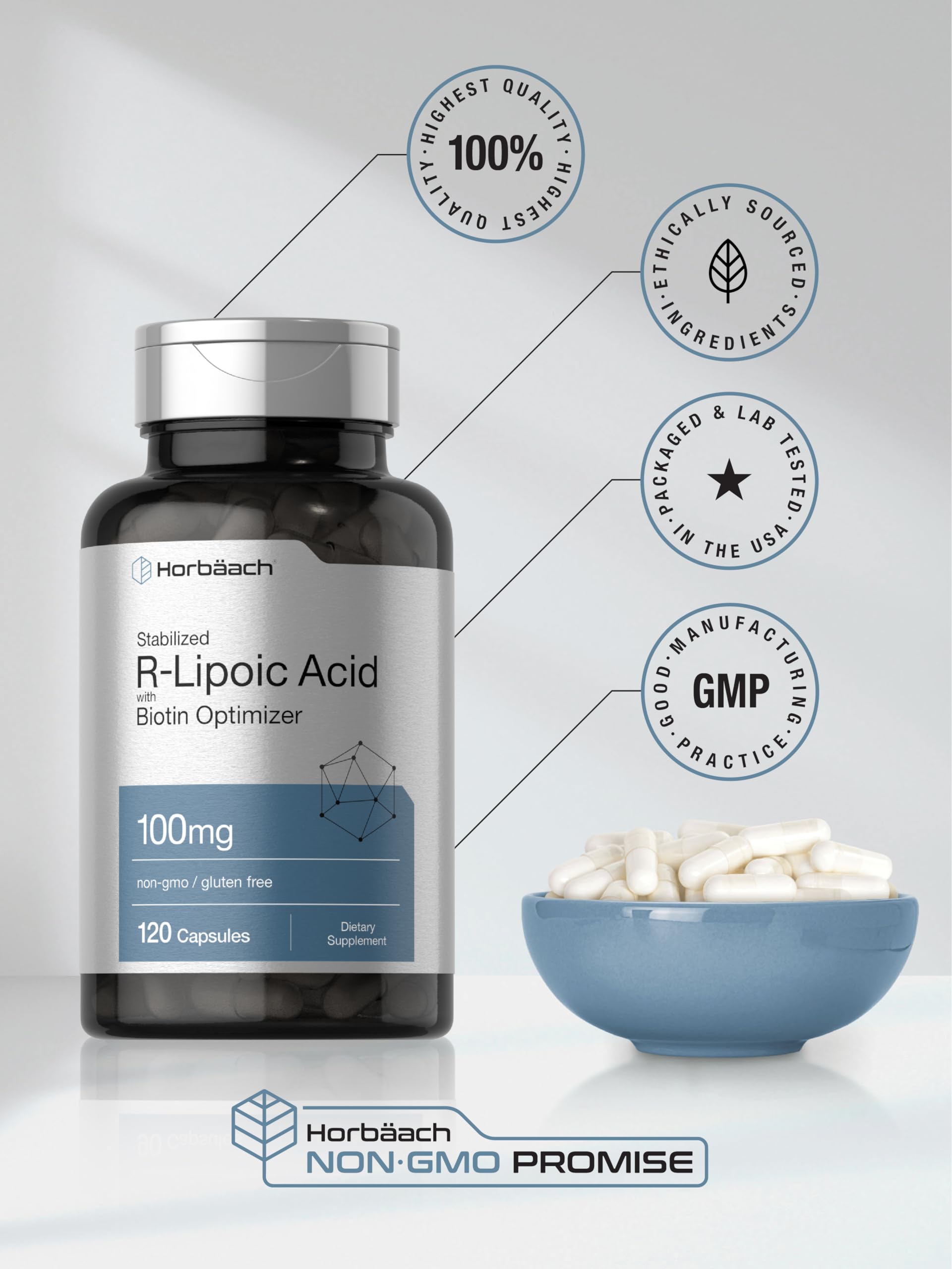 Horbaach lab-tested seal on bottle conveying trusted ingredients and quality.